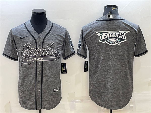 Men's Philadelphia Eagles Gray Team Big Logo With Patch Cool Base Stitched Baseball Jersey